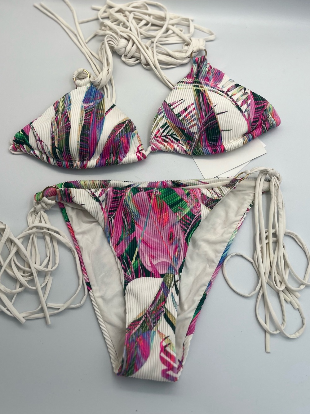 Basta Surf bikini white pink tropical swim suit MED top size 10 bottom size 8